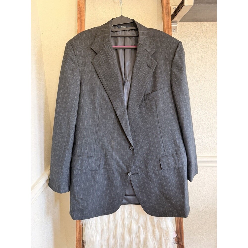 Lauren Ralph Lauren 46L Gray Pinstripe Wool Suit Jacket Two Button